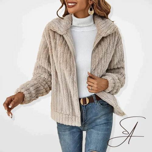 Harriet – Jachetă din fleece tip teddy pentru femei, cu guler cu rever