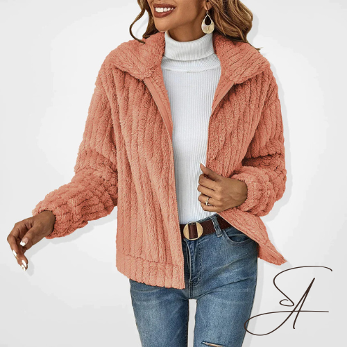 Harriet – Jachetă din fleece tip teddy pentru femei, cu guler cu rever