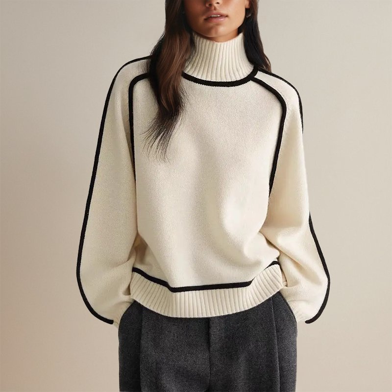 Women's Turtleneck Sweater with Contrast Edging - photo 1