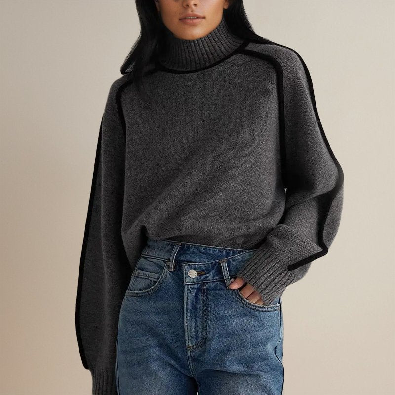 Women's Turtleneck Sweater with Contrast Edging - photo 3