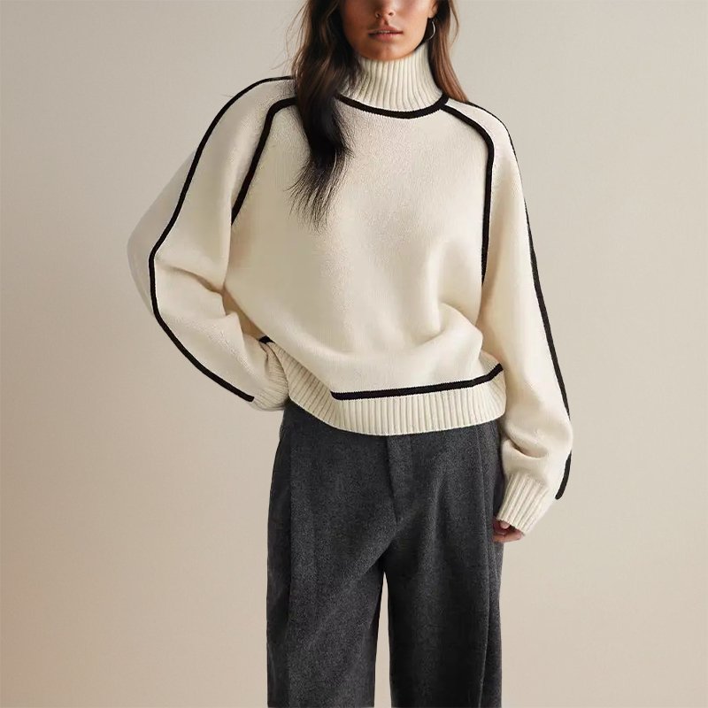Women's Turtleneck Sweater with Contrast Edging - photo 4