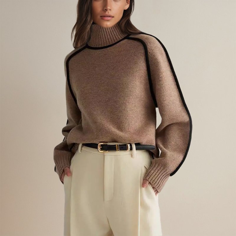 Women's Turtleneck Sweater with Contrast Edging - photo 5