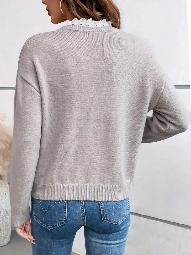 Nita - Women's V-Neck Ruffled Knit Sweater - photo 5