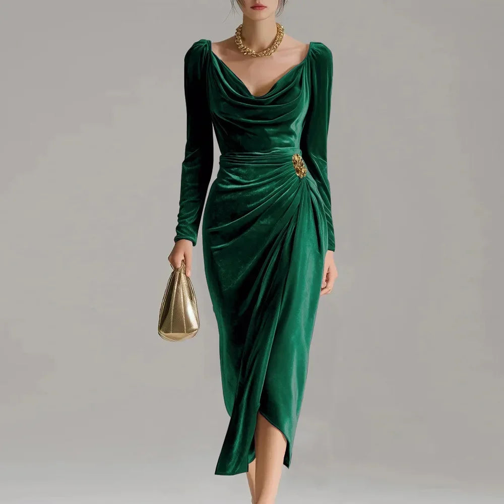 Women's Velvet Bodycon Midi Dress Cowl Neck – view 3
