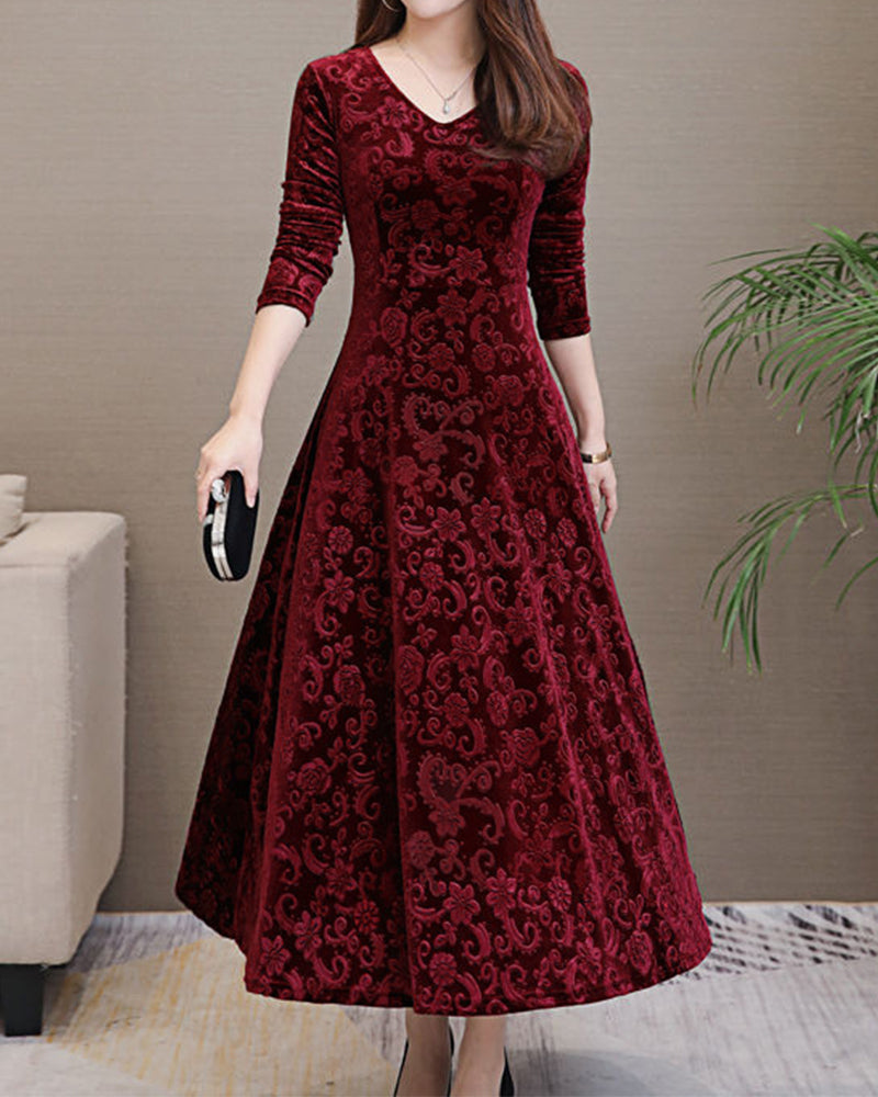 Chelsea - Abito midi da donna in velluto con gonna a trapezio
