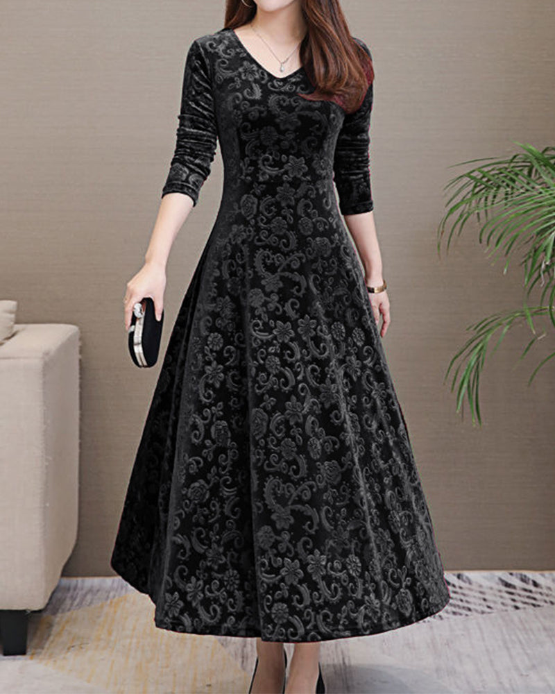 Chelsea - Abito midi da donna in velluto con gonna a trapezio