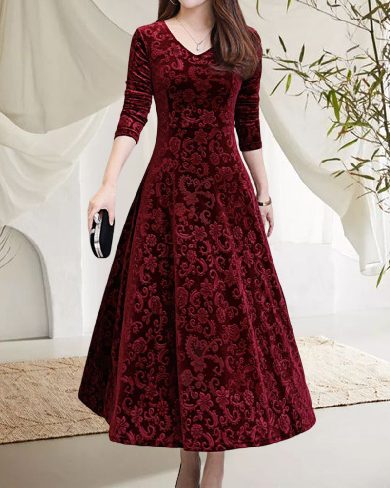 Chelsea - Abito midi da donna in velluto con gonna a trapezio
