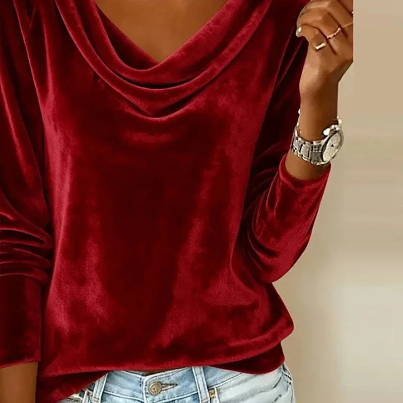 Bertha - Women's Draped Neck Top with Long Sleeves