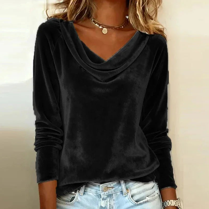 Bertha - Women's Draped Neck Top with Long Sleeves