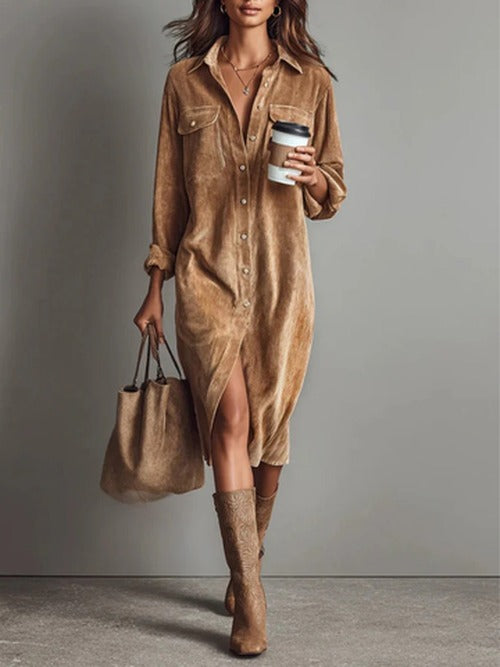 Shannon - Women's Velvet Shirt Dress with Button Front - photo 1