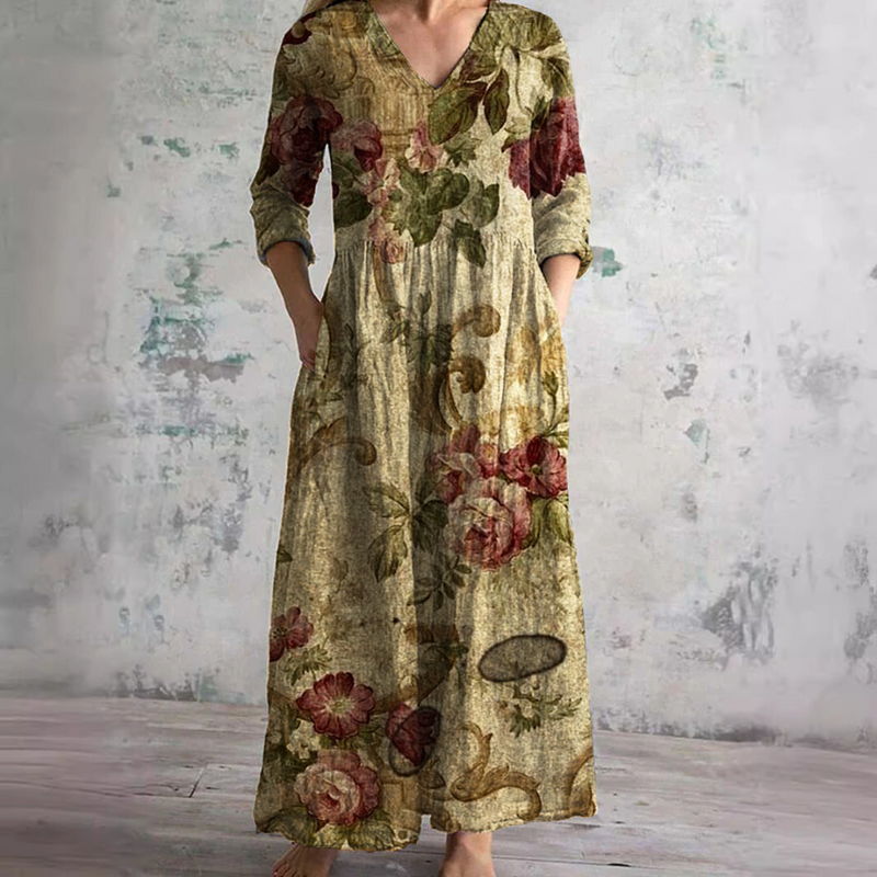 Women's Vintage Floral A Line Dress with Pockets - photo 1