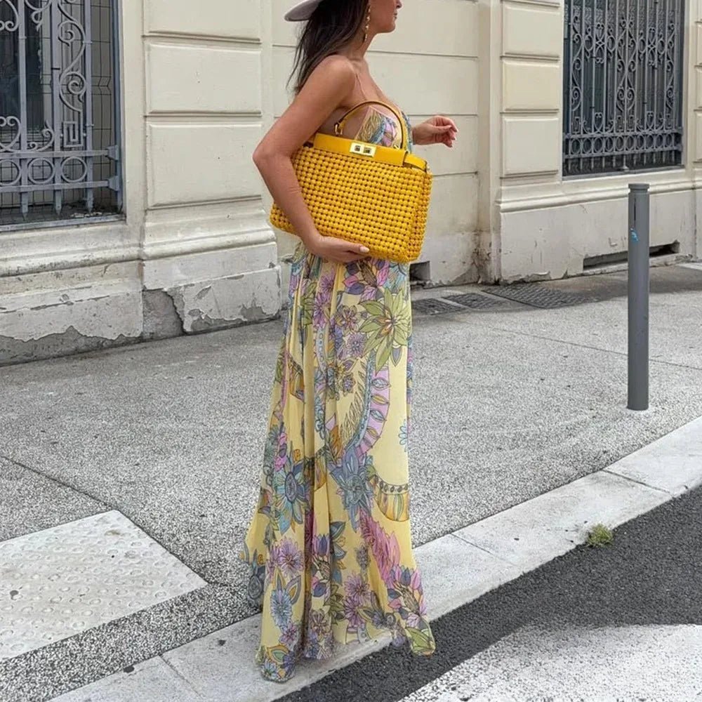 Betty - Women's Yellow Floral Chiffon Wedding Guest Dress