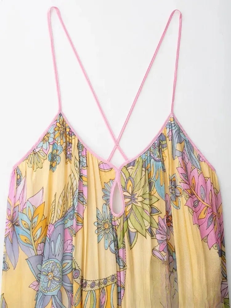 Betty - Women's Yellow Floral Chiffon Wedding Guest Dress