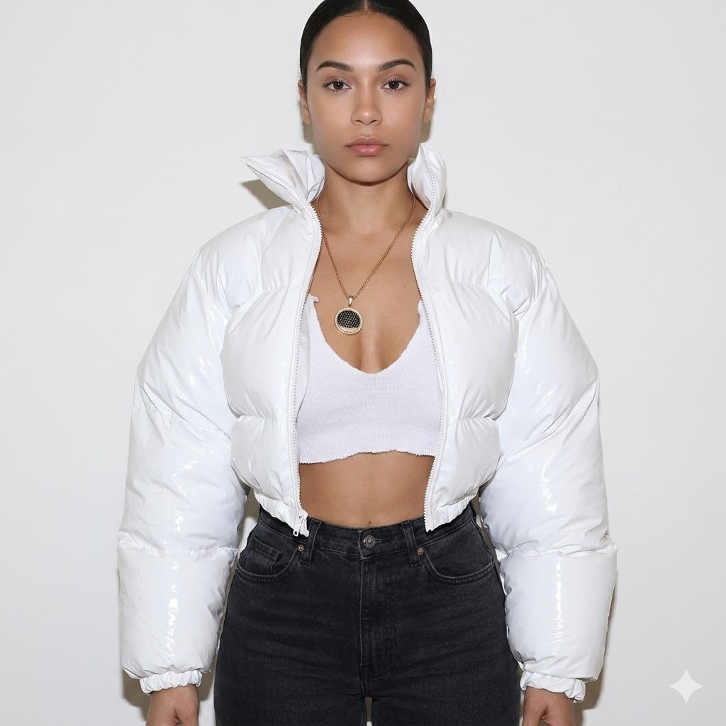 Wynifred - Women's Cropped Puffer Jacket with Ribbed Cuffs - photo 1