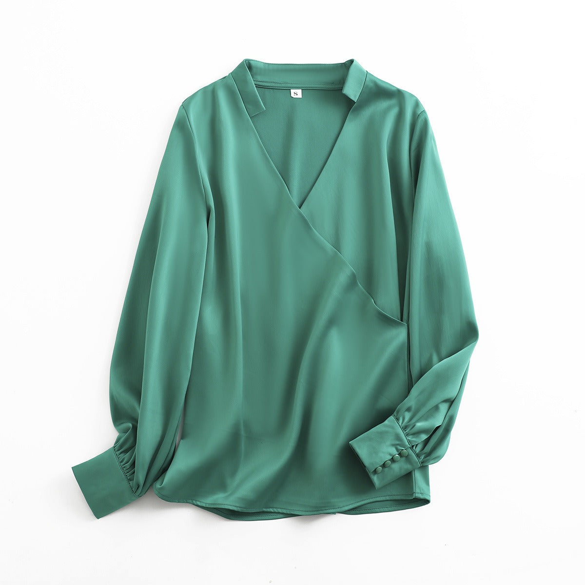 Yasmin - Women's V-neck blouse with fitted long sleeves - Green