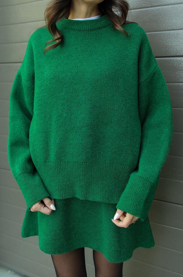 Women's Knit Two Piece Set with Oversized Sweater and Skirt