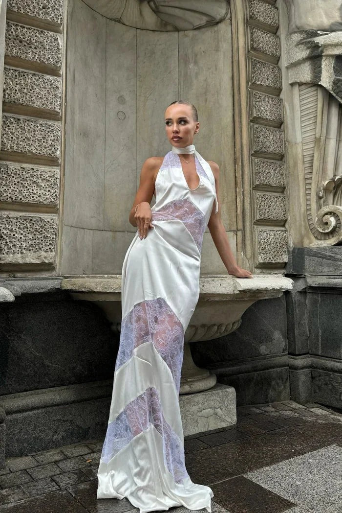 Yolanda - Women's Maxi Dress with Lace Trim and Open Back - photo 2