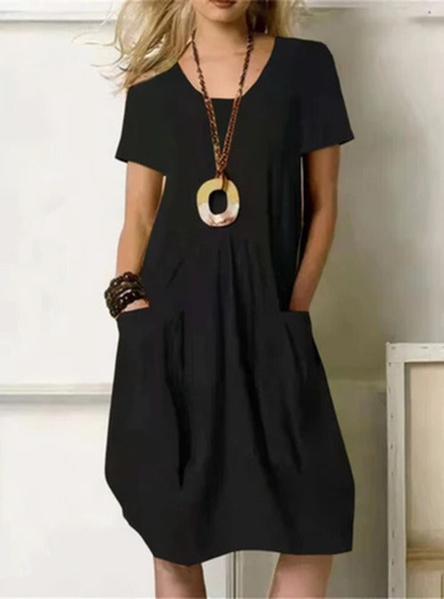 Yvonne - Women's Cotton Midi Dress with Pockets - photo 2