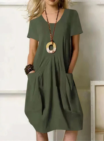 Yvonne - Women's Cotton Midi Dress with Pockets - photo 3