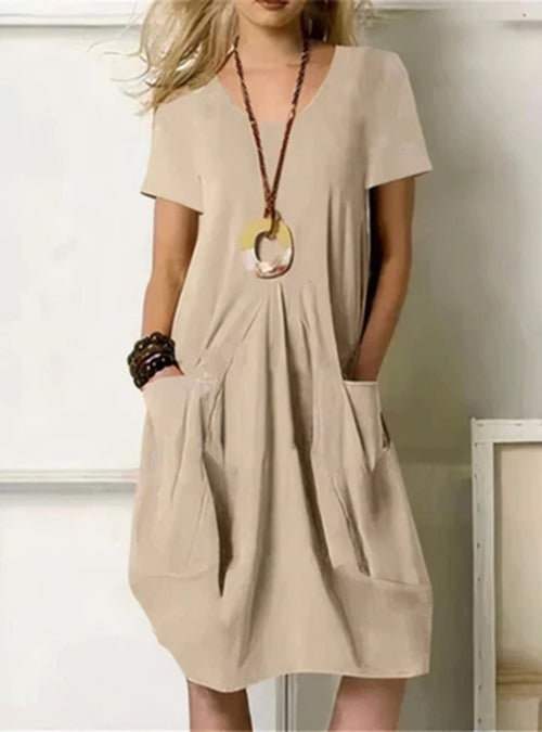 Yvonne - Women's Cotton Midi Dress with Pockets - photo 4