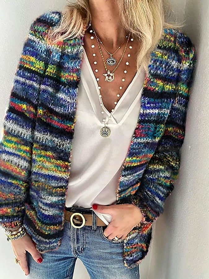 Zoey - Women's Knitted Cardigan with Stripe - photo 2
